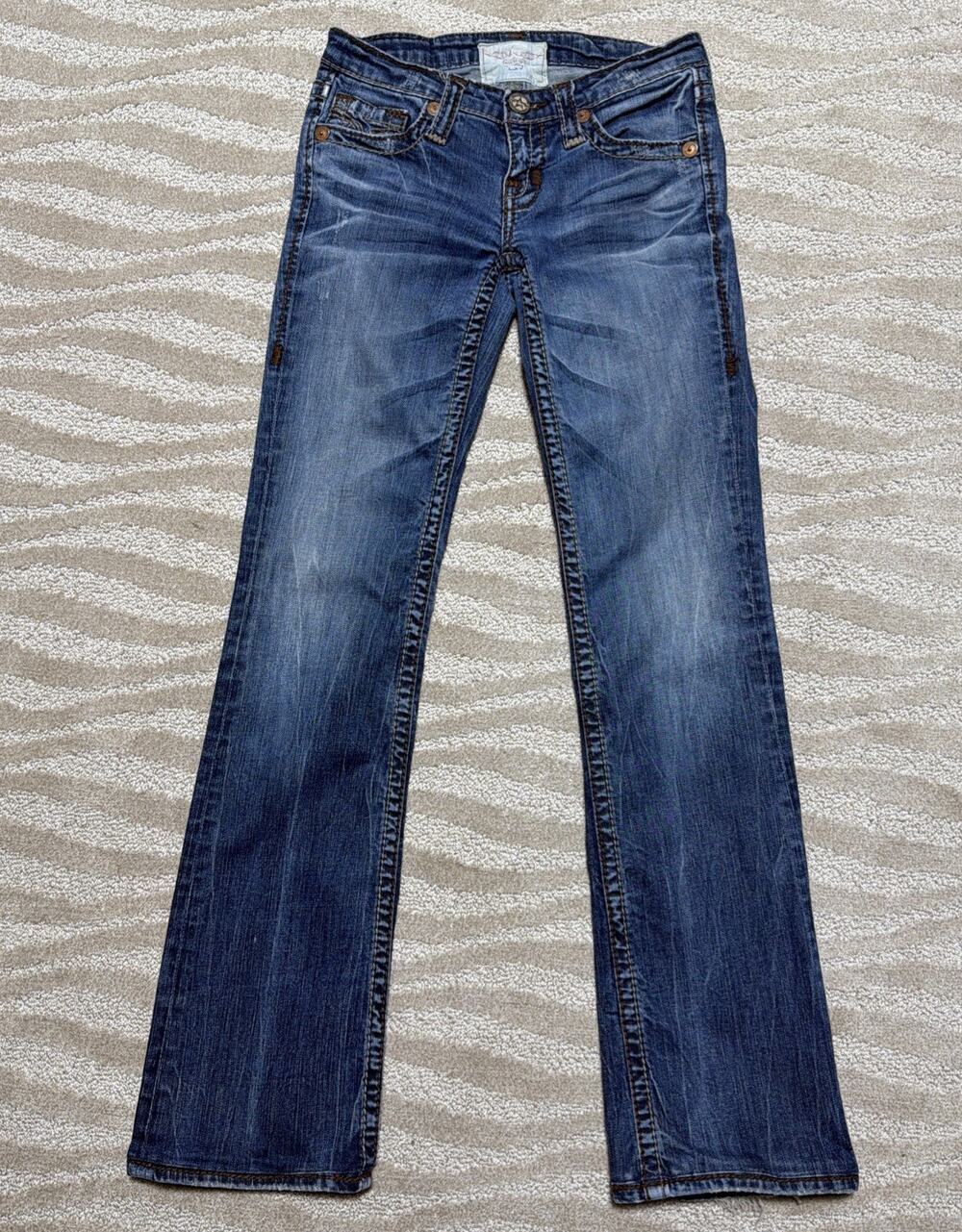 Big Star Liv Boot Jeans Women 27 XL Blue Wash Low Rise Bootcut Embroidered Denim